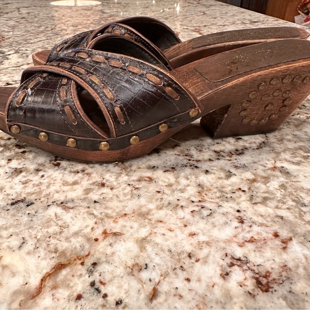𝅺Donald J Pliner heels clogs slip ons espresso bronze metallic western size 8 - Picture 6 of 13